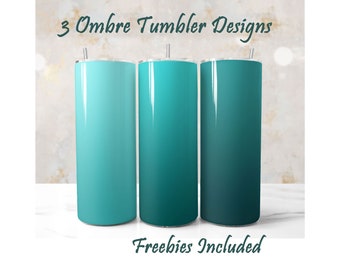 3 Teal Ombre Tumbler Wrap Designs, Popular Turquoise Tumbler Wraps, Teal Background, 20oz Tumbler PNG For Sublimation, Blue Ombre Tumbler