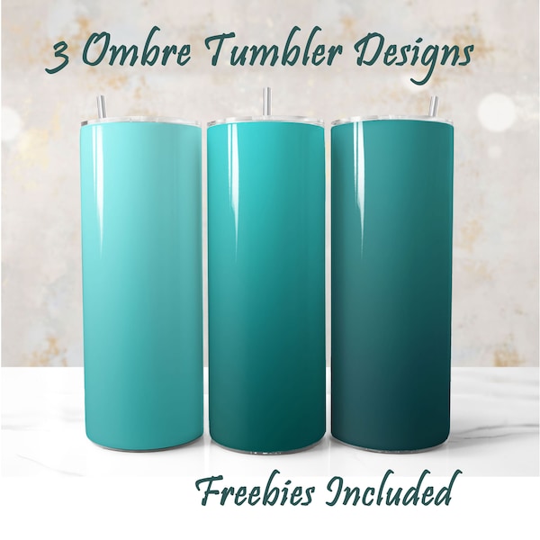 3 Teal Ombre Tumbler Wrap Designs, Popular Turquoise Tumbler Wraps, Teal Background, 20oz Tumbler PNG For Sublimation, Blue Ombre Tumbler