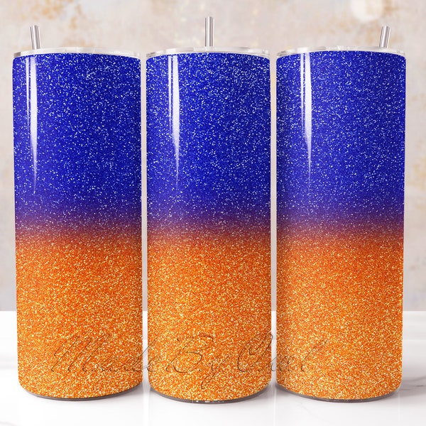 Blue Orange Glitter Tumbler Wrap, Glitter Sublimation PNG Tumbler Design, Orange Blue PNG Ombre Tumbler 20 oz Wrap, Glitter Digital Design