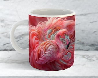 3D Flamingo Mug Wrap, Sublimation Coffee Mug Design (PNG Digital Download)