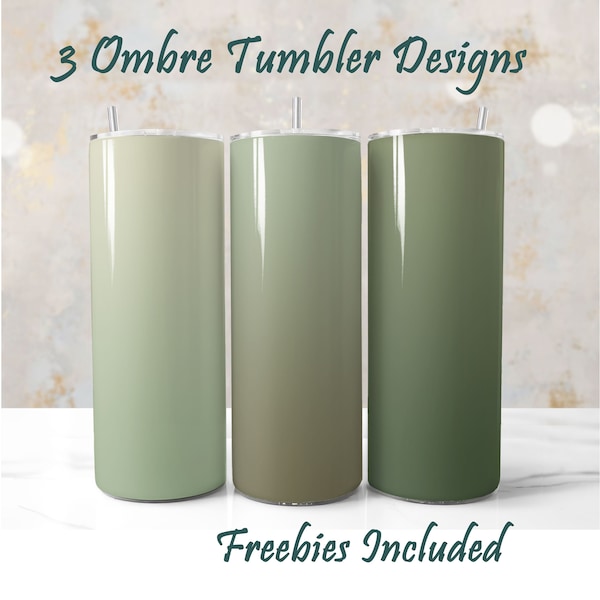 3 Sage Green Tumbler Wrap Designs, Ombre Tumbler Wrap Background PNG File, Light Green Pastel Tumbler, Olive and Dark Green Tumbler