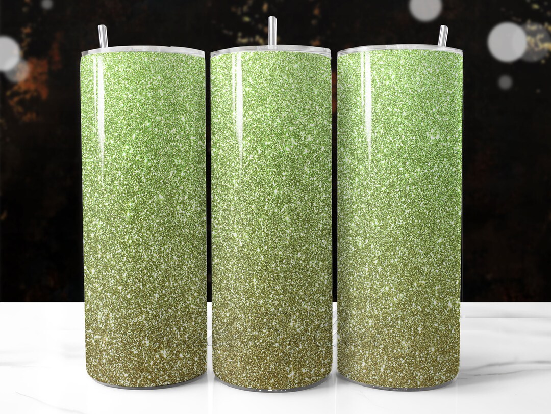 Olive Green Glitter Ombre Tumbler Wrap, Sparkly Green Sublimation