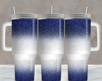 Envoltura para vaso térmico Quencher de 40 oz, diseño de sublimación con purpurina degradada azul marino (descarga digital PNG)