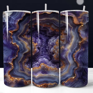 Blue and Gold Geode Tumbler Wrap, Sparkly Geode Sublimation Tumbler Wrap, Geode Tumbler Template 20oz Skinny PNG, Marble Background Design