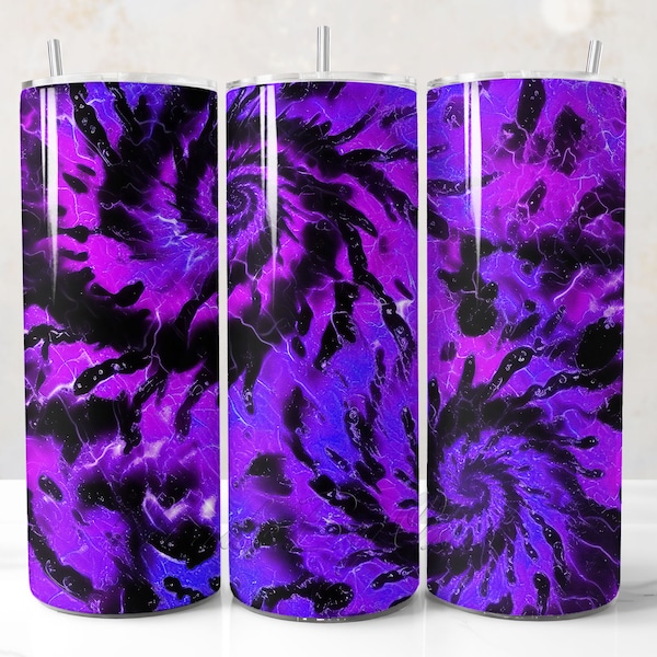 Purple Blue and Black Tie Dye Tumbler Wrap, Popular 20 Oz Skinny Tumbler Design Sublimation PNG, Super Spiral Tie Dye Distressed Tumbler