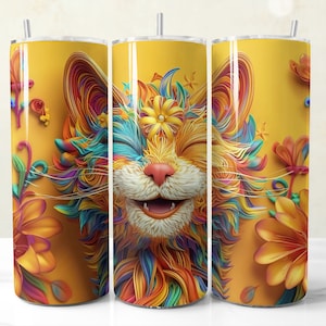 3D Funny Cat Tumbler Wrap PNG, Cute Cat Sublimation Design, 20oz Skinny Tumbler, Orange Cat Design PNG, Cute Cat Tumbler, Digital Download
