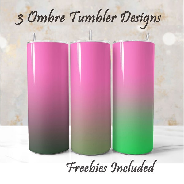 3 Pink to Green Ombre Tumbler Wraps, Pink and Sage Green 20oz Skinny Tumbler PNG Designs, Pink and Olive Green Ombre Sublimation Backgrounds