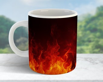 Dark Flame Mug Wrap, Fire Border PNG Mug Template, Orange Fire PNG Sublimation Mug Design, 11 oz and 15 oz Mug Wrap, Hot Coffee Cup Wrap
