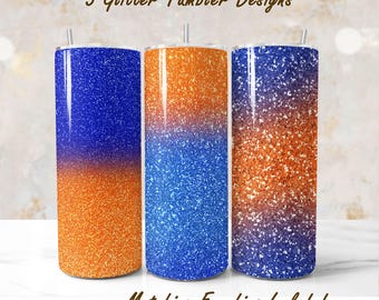 Blauworanje ombre glitter beker wraps png, 20oz magere beker sublimatie ontwerpen (digitale download)