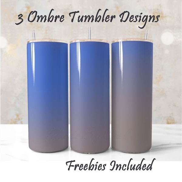 3 Gray Blue Ombre Tumbler Wrap Designs, Elegant Aesthetic PNG 20 Oz Tumbler Sublimation Wraps, Blue Gradient Background, Instant Download