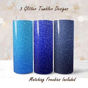 Royal, Navy & Baby Blue Glitter Tumbler Wraps PNG, 20 oz Skinny Tumbler Sublimation Designs, Cobalt and Sky Blue Ombre Tumbler Wraps PNG