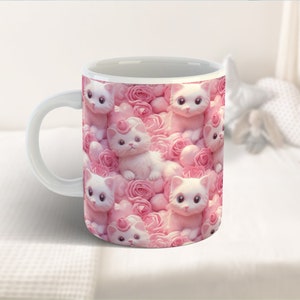 Pink Kawaii Cats Mug Wrap PNG, Kitten Mug Wrap, Cute Kids Mug Wrap for Girls, 11 oz & 15 oz Mug Wrap Sublimation Design, Digital Download