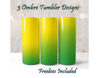3 Yellow to Green Ombre Tumbler Wraps, Sublimation Design, 20oz Tumbler Wrap PNG, Lime Green Background, Digital Download Tumbler Wraps