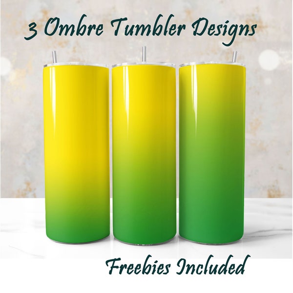 3 Yellow to Green Ombre Tumbler Wraps, Sublimation Design, 20oz Tumbler Wrap PNG, Lime Green Background, Digital Download Tumbler Wraps