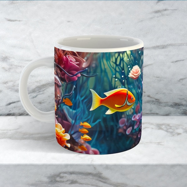 Under the Sea Mug Wrap, 11oz and 15 oz Ocean Fish Bright Mug Wrap Design, Coral Reef Nautical Mug Wrap PNG, Underwater PNG, Instant Download