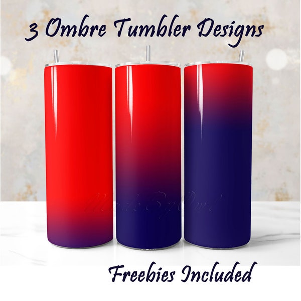 3 Red Blue Ombre Tumbler Wrap Designs, Red Tumbler Wrap, Blue PNG Sublimation for 20oz Seamless Tumbler Wrap, Dark Blue to Red Gradient PNG