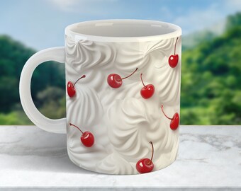 Cherry Whipped Cream Mug Wrap, Coffee Cup Sublimation Design (Digital Download 11oz & 15oz )