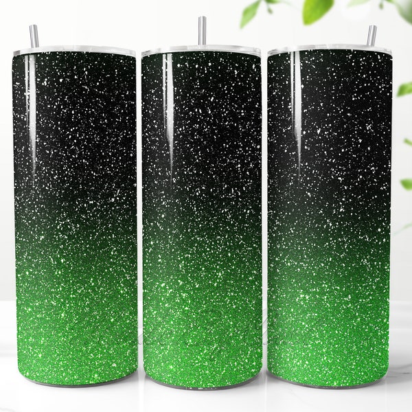 Black Green Glitter Tumbler Wrap Design, Sparkling Black Green Gradient Sublimation 20 oz PNG Wrap, Dark Ombre Tumbler Wrap Background PNG