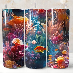 Bright Coral Reef Tumbler Wrap PNG, Underwater Fish 20oz Tumbler Wrap, Ocean PNG Sublimation Design, Under The Sea Seamless Tumbler Wrap
