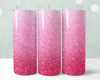 Hot Pink Ombre Glitter Tumbler Wrap, Pink Glitter 20 oz Sublimation Tumbler Wrap PNG, Bright Glitter Gradient, Sparkling Tumbler Design