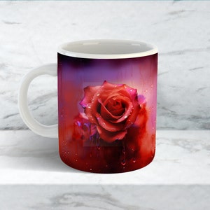 15 oz Rote Rose Mug Wrap PNG, 11 Unze Mug Wrap Sublimationsdesign, Blumenbecher Vorlage, Kaffeetasse PNG, Romantische Becherverpackung, digitaler Download