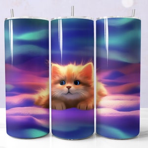猫タンブラーラップPNG、20オンススキニータンブラー用のかわいい猫タンブラーラップ、ネオン猫昇華デザイン、猫好きタンブラー、即時ダウンロード