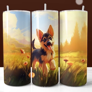 Dog Tumbler Wrap PNG, German Shepherd Tumbler Wrap, Straight 20oz Skinny Tumbler Sublimation Design, Dog Lover Gift, Digital Download