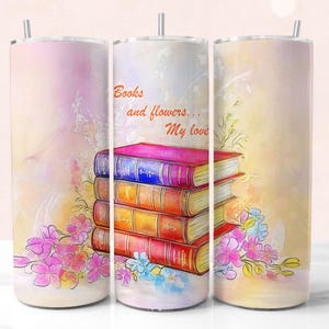 Book Tumbler Wrap PNG, Book Lover 20oz Skinny Sublimation Design, Reading Tumbler Wrap, Librarian Gift, Floral Tumbler Wrap Digital Download