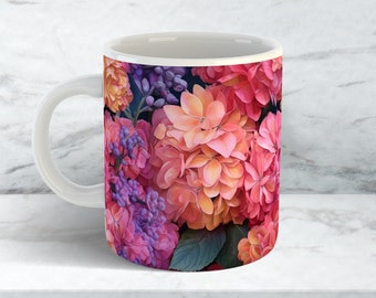 Floral Hydrangea Lilac Mug Wrap PNG, Flowers Coffee Cup Wrap Sublimation Design (Digital Download)
