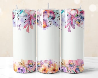 Watercolor Wildflower Tumbler Wrap PNG, Boho Floral Border Sublimation Design (Digital Download)