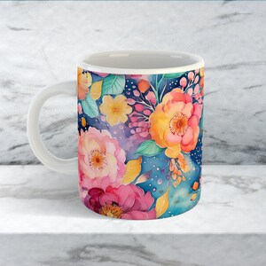 Boho Floral Mug Wrap PNG, Flower Mug Wrap Colorful, 11oz 15oz Coffee Mug Wrap PNG, Sublimation Design, Digital Download, Boho Mug Patterned