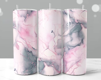 Pink Gray Marble Tumbler Wrap, Pastel 20oz Sublimation Design PNG (Digital Download)
