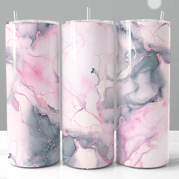 Gray Pink Marble Tumbler Wrap PNG, Marble Sublimation Designs, 20oz Seamless Tumbler PNG, Pastel Gray Tumbler Wrap, Alcohol Ink Pink Tumbler