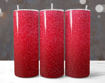 Envoltura para vaso con efecto degradado de purpurina roja, vaso delgado de 20 oz, sublimación PNG (descarga digital)