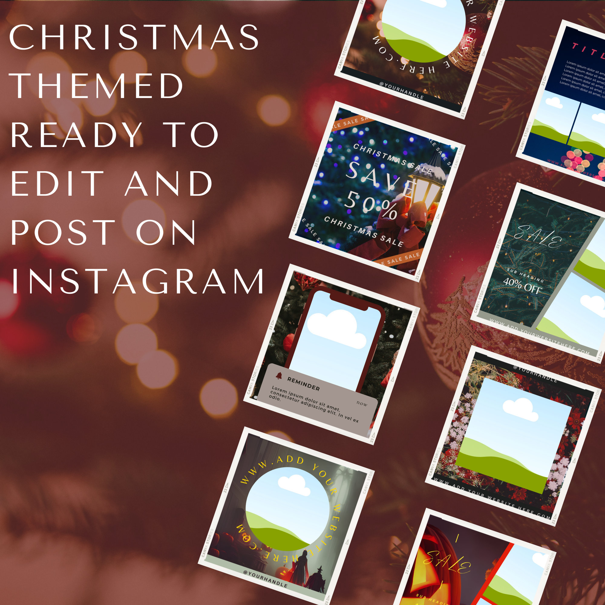 Christmas Instagram Templates Custom Canva Editable Christmas Holiday Post Bundle Download
