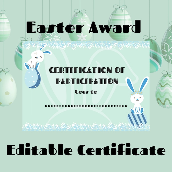 Editable Printable Easter Certificate on Canva | DIY Easter Award | EasterContest | Instant Download