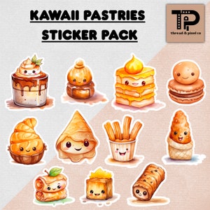 Kawaii pastries Sticker Pack | Journal Stickers, Scrapbook Stickers, Planner Stickers, laptop Stickers, water bottle stickers, dessert