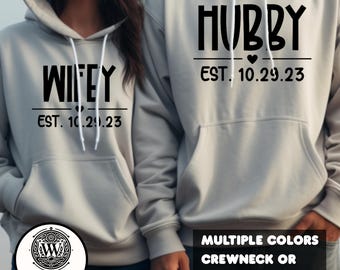 Custom Wedding Date Hoodie Set – Wifey & Hubby Sweatshirts, Personalized Newlywed Gift, Anniversary Present