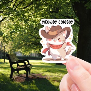 Funny Kawaii Sticker, cat sticker, meowdy cowboy sticker, sticker for laptop, water bottle sticker, phone decal, animal sticker