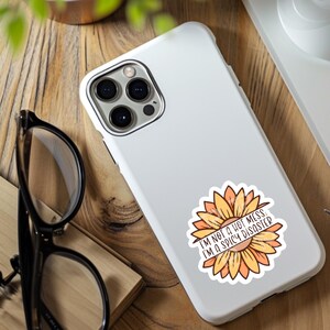 May include: White phone case with a sunflower graphic and the text "I'm not a hot mess, I'm a spicy disaster."