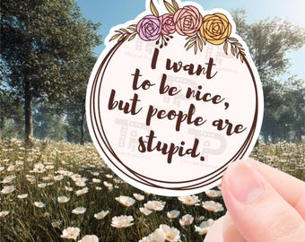 Funny Sticker, Sarcastic Sticker, I want to be nice but people are stupid, sticker for laptop, water bottle sticker, phone decal, adult