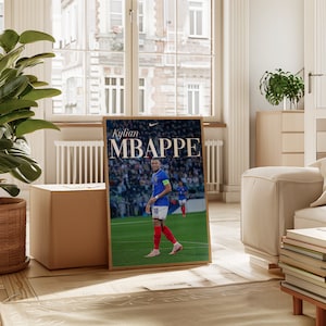 Kylian Mbappe, pôster de jogador de futebol francês, presentes de futebol, pôster esportivo, pôster de jogador de futebol, arte de parede de futebol, pôsteres esportivos de quarto