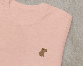 Embroidered capybara shirt, nature lover's T-shirt, South American Tshirt, gift for capybara enthusiasts.