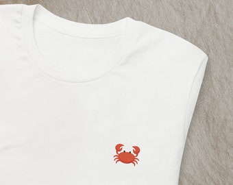 Embroidered T-shirt: Crab, Nature Lover, Lakes and Marshes, small clawed animal tshirt, perfect gift for crab lovers.