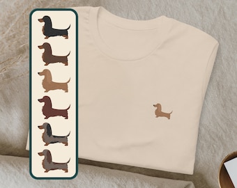 Besticktes Dackel-T-Shirt, Wursthund-T-Shirt, perfektes Geschenk für Dackelbesitzer, T-Shirt für Hundemama und -papa