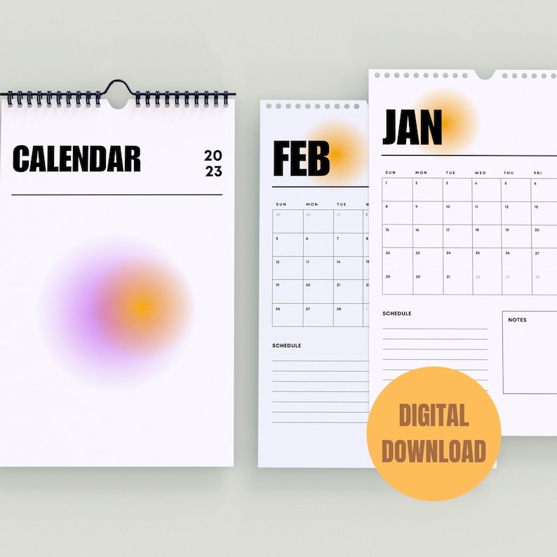 12 Month Printable Calendars - Modern Minimal Simple Bold Vertical - Etsy