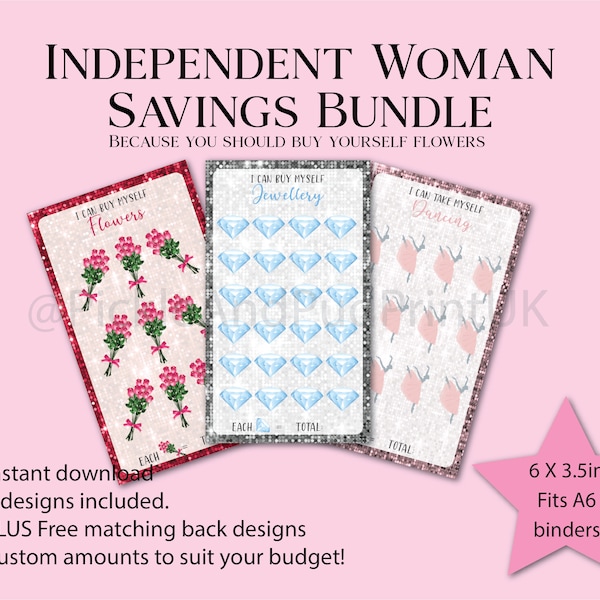 A6 printable savings challenge bundle. customisable budget. Girls funds for Flowers, Fun and Jewellery