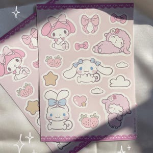 Handgemachter Vinyl Stickerbogen // handmade  stickersheet // Sanrio, My Melody, Cinnamoroll, My sweet piano, Hello Kitty inspired, kawaii