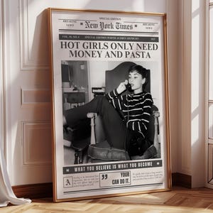 Impressão de jornal com Audrey Hepburn, pôster de arte com massa (download digital)