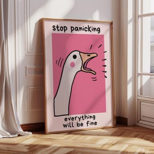 Funny Goose Motivation Print, Pink Aesthetic Wall Art (Digital Download)